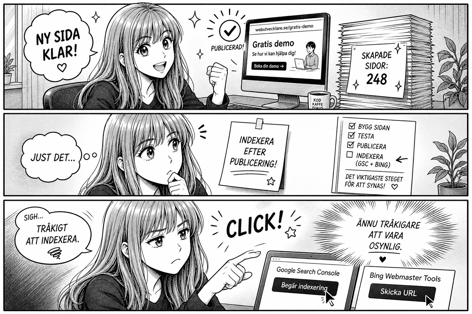 Manga om att bygga nya sidor men glömma att indexera dem i Google Search Console och Bing Webmaster Tools