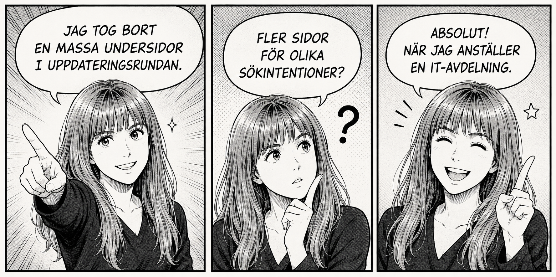 Manga om att ta bort många undersidor och välja en mer hållbar webbstruktur för en liten verksamhet